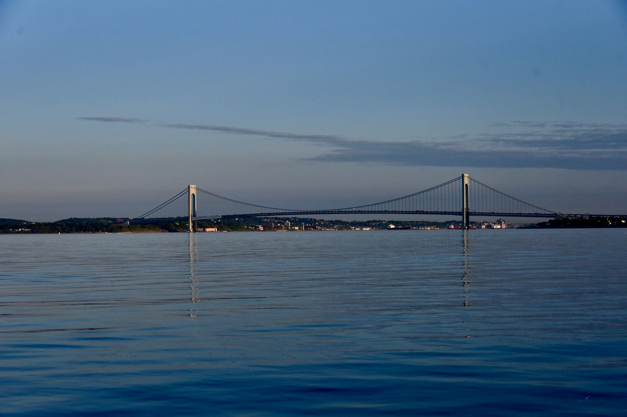 Skyline view of a bridge from Raritan Bay