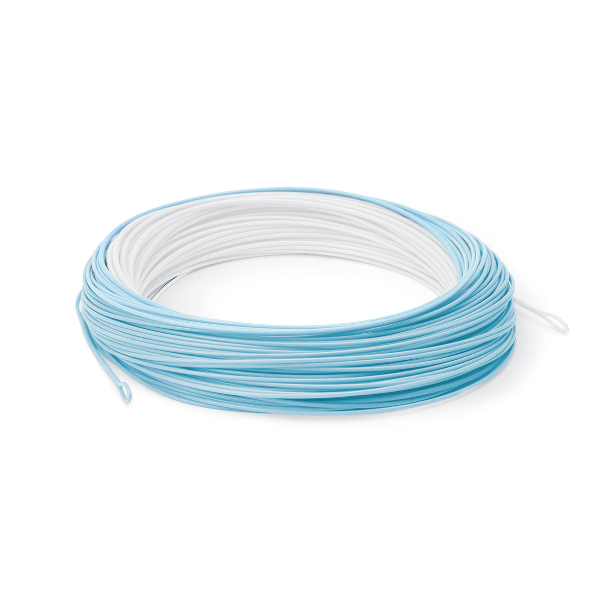 Coiled blue and white cable on a white background